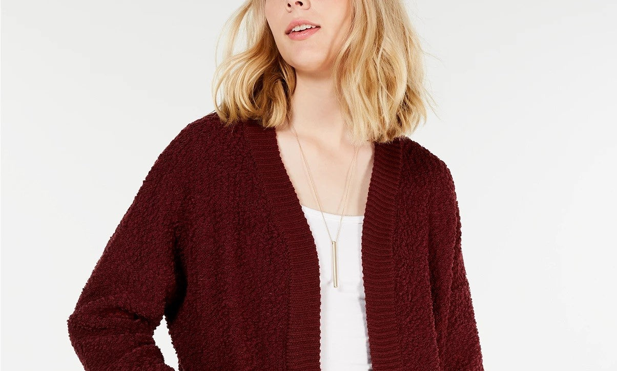 Say What? Junior's Open Front Textured Cardigan Red Size Large