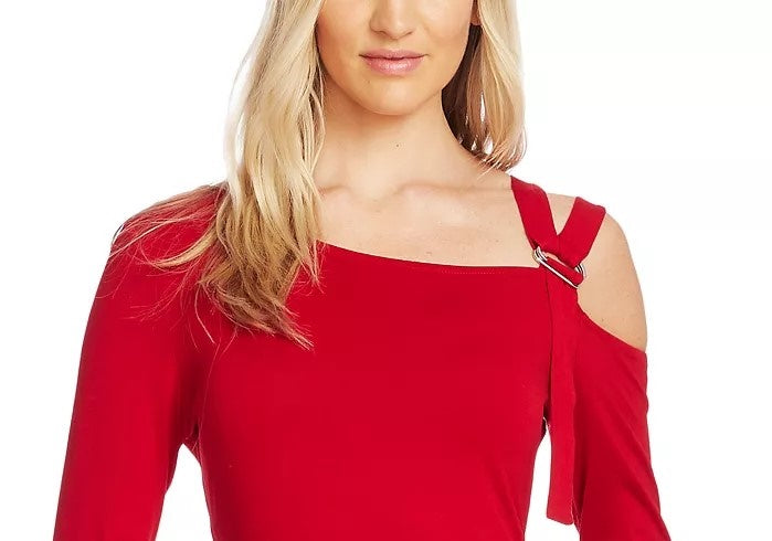 Vince Camuto Women's Cold Shoulder Asymmetrical Top Red Size X-Small