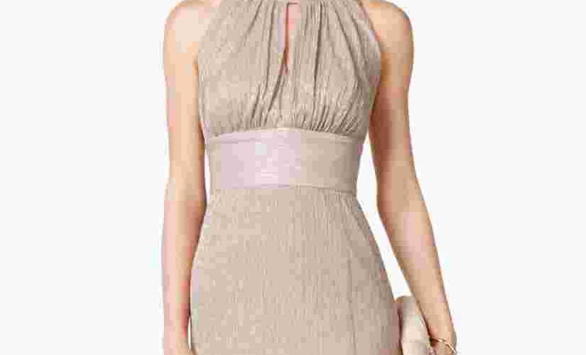 R & M Richards Women's Metallic Knit Keyhole Halter Gown Gold Size 6