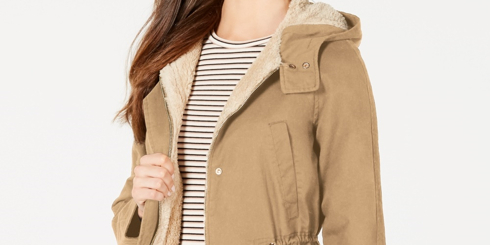 Collection B Juniors' Hooded Anorak Jacket Brown Size XX Large