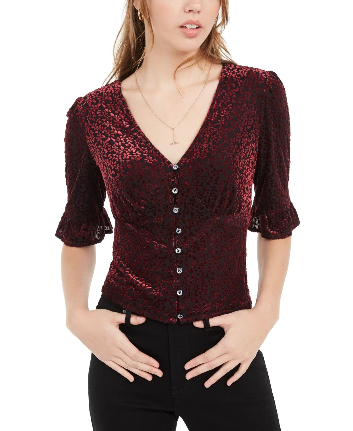 American Rag Juniors'' Burnout Velvet Top Black Size Large