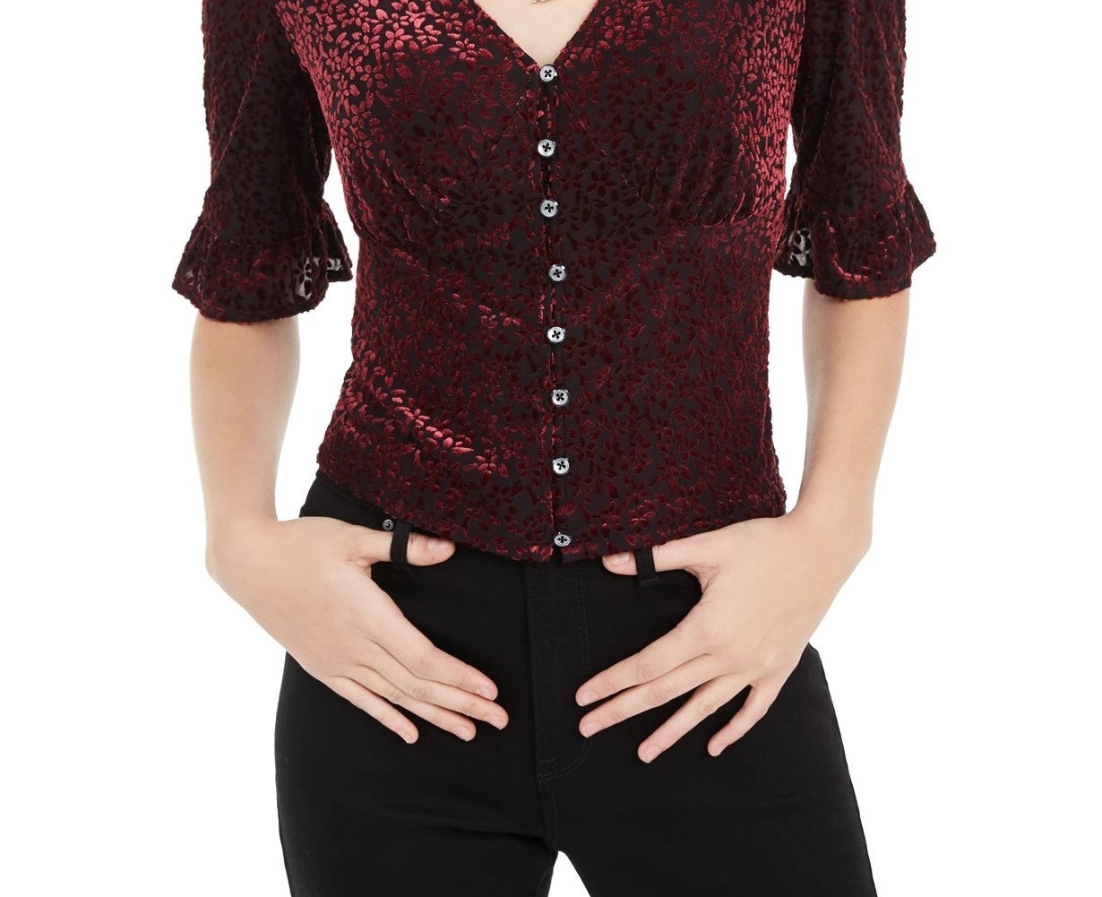 American Rag Juniors'' Burnout Velvet Top Black Size Large