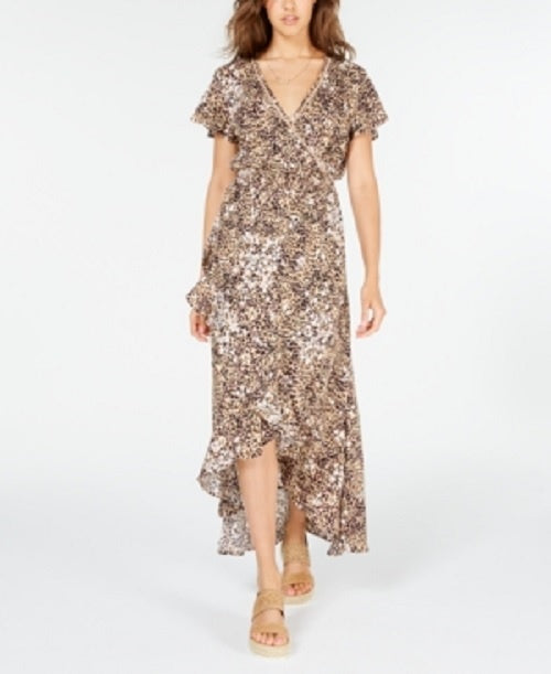 American Rag Juniors'' Printed Faux-Wrap Maxi Dress Brown Size Small