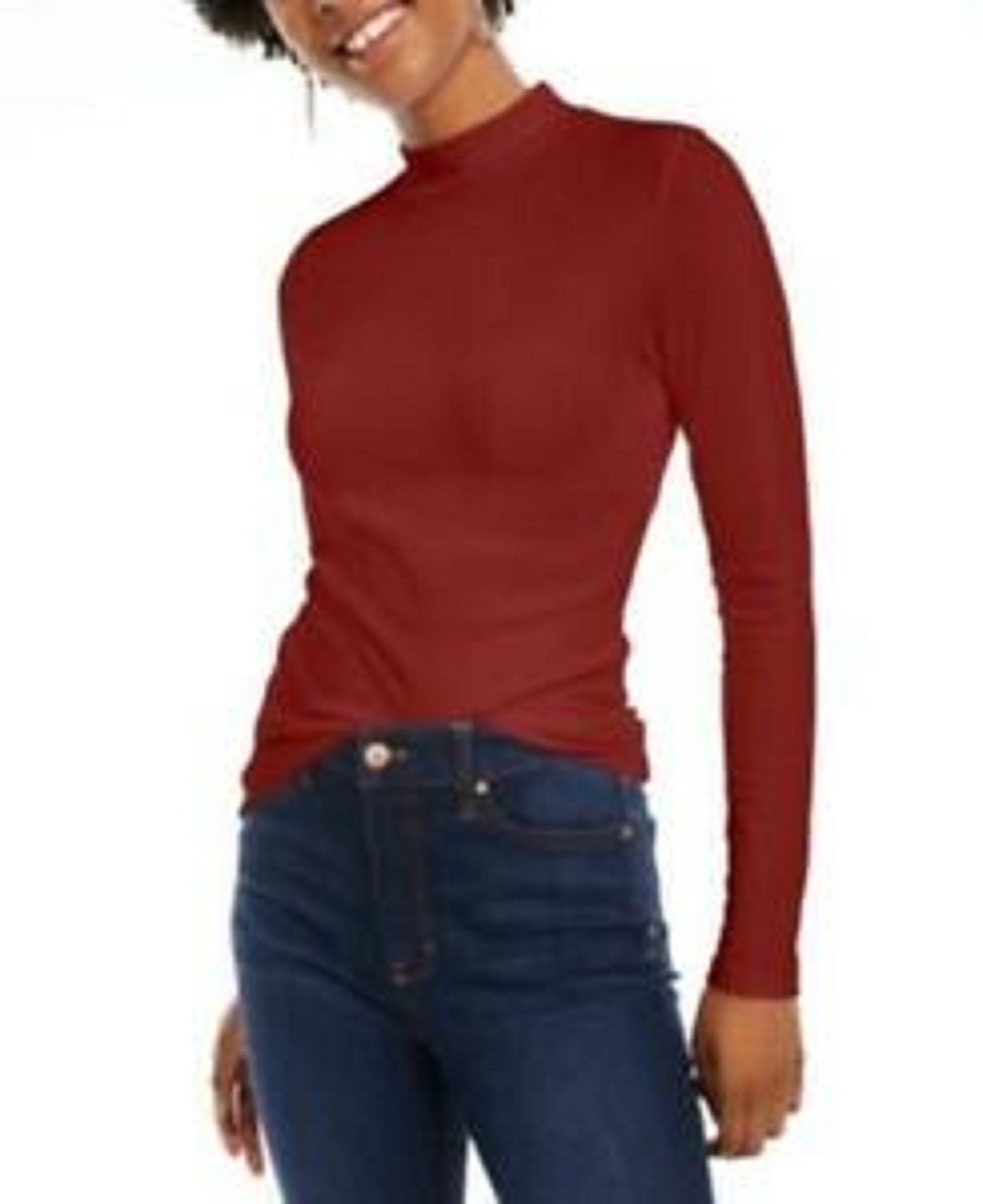 Derek Heart Juniors' Mock-Neck Lettuce-Trim Top Red Size Medium