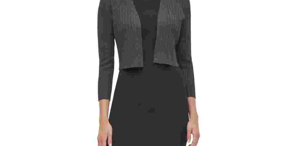 Tommy Hilfiger Women's Embellished Long Sleeve Open Cardigan Straight Leg Top Grey Size X-Large