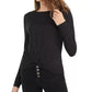 Planet Gold Juniors' Twist-Front Sparkly Ribbed Top Black Size Small