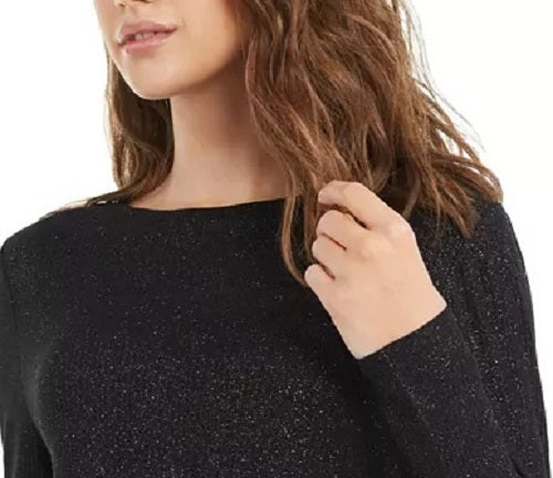Planet Gold Juniors' Twist-Front Sparkly Ribbed Top Black Size Small