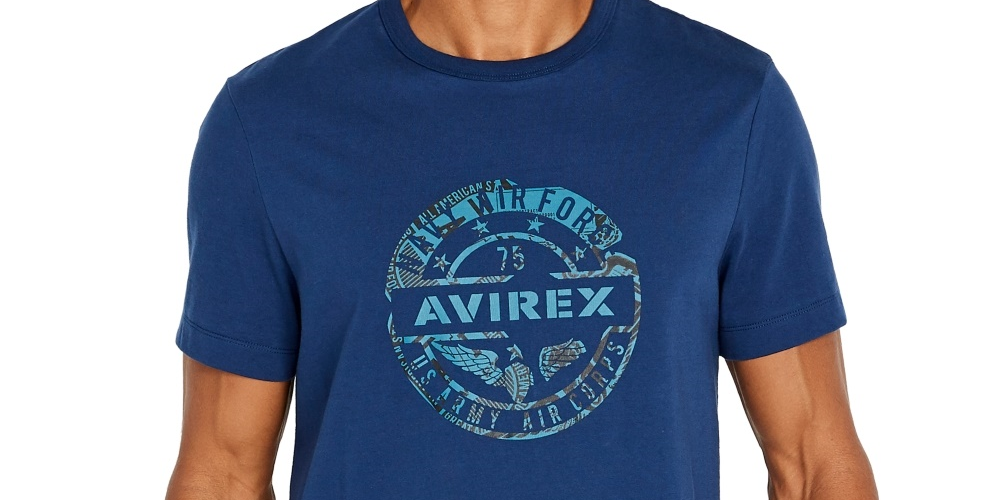 Avirex Men's Globe Print T-Shirt Blue Size Medium
