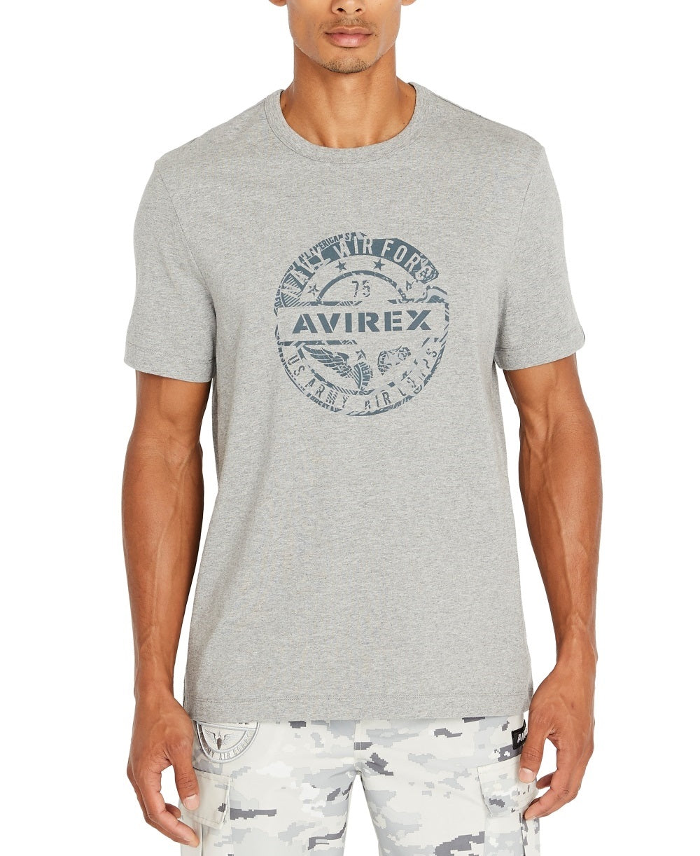 Avirex Men's T-Shirt Large Glove Stamp Crewneck Tee Grey Size Large