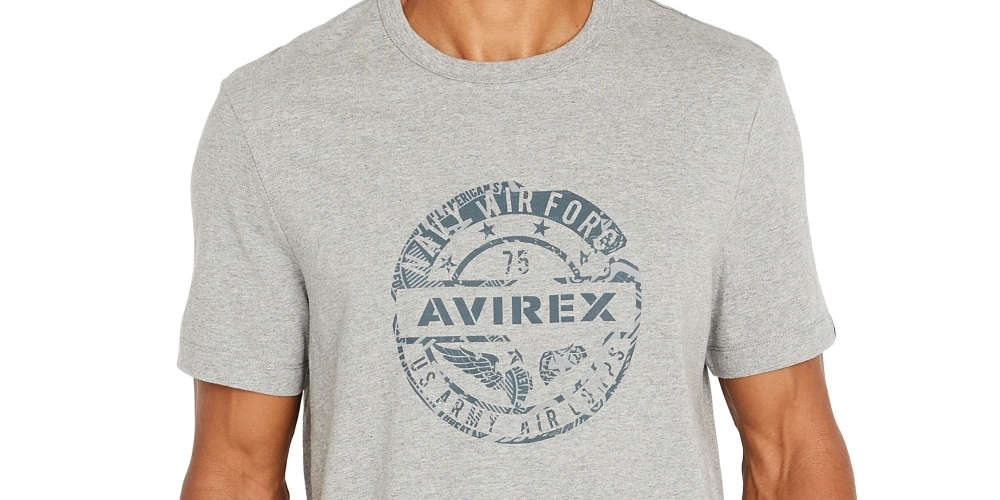 Avirex Men's Globe Print T-Shirt Grey Size Medium