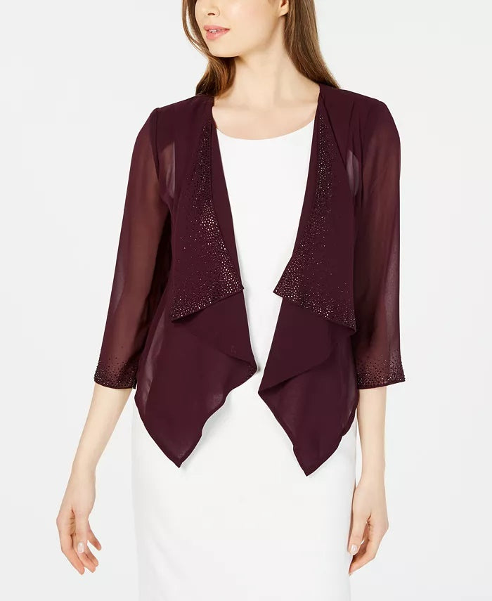 Calvin Klein Women's Illusion Sleeve Rhinestone Accented Shrug Purple Size Large