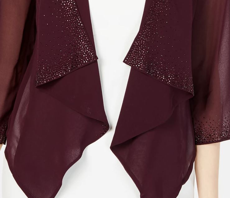 Calvin Klein Women's Illusion Sleeve Rhinestone Accented Shrug Purple Size Large