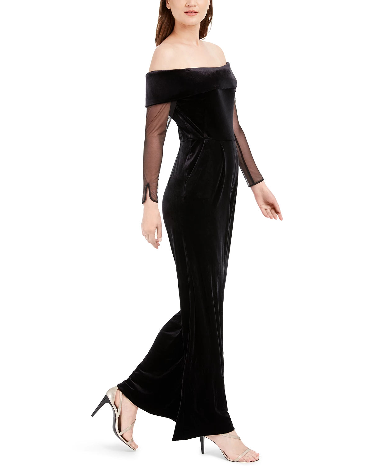 Calvin Klein Women's Off The Shoulder Velvet Jumpsuit Black Size 6