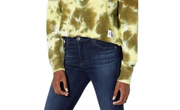 Calvin Klein Women's Jeans High Tide Tie Dyed Cropped Hoodie Green Size Small