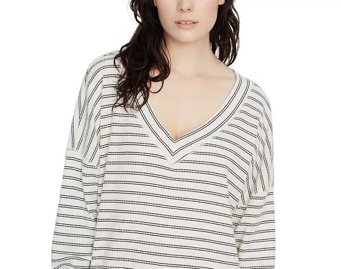 Sanctuary Women's Eryka Ribbed Striped Long-Sleeved T-Shirt Black Size X-Large