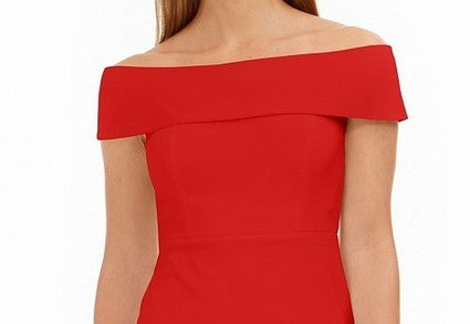 Calvin Klein Women's Off The Shoulder Sheath Dress  Red Size 4 Petite