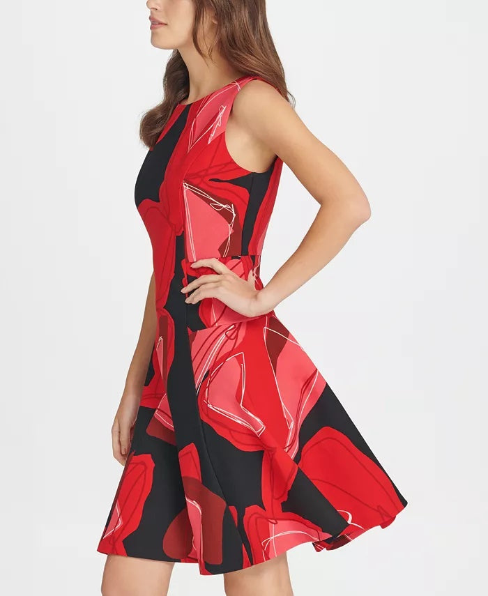 DKNY Women's Abstract Floral Fit & Flare Dress Black Size 10