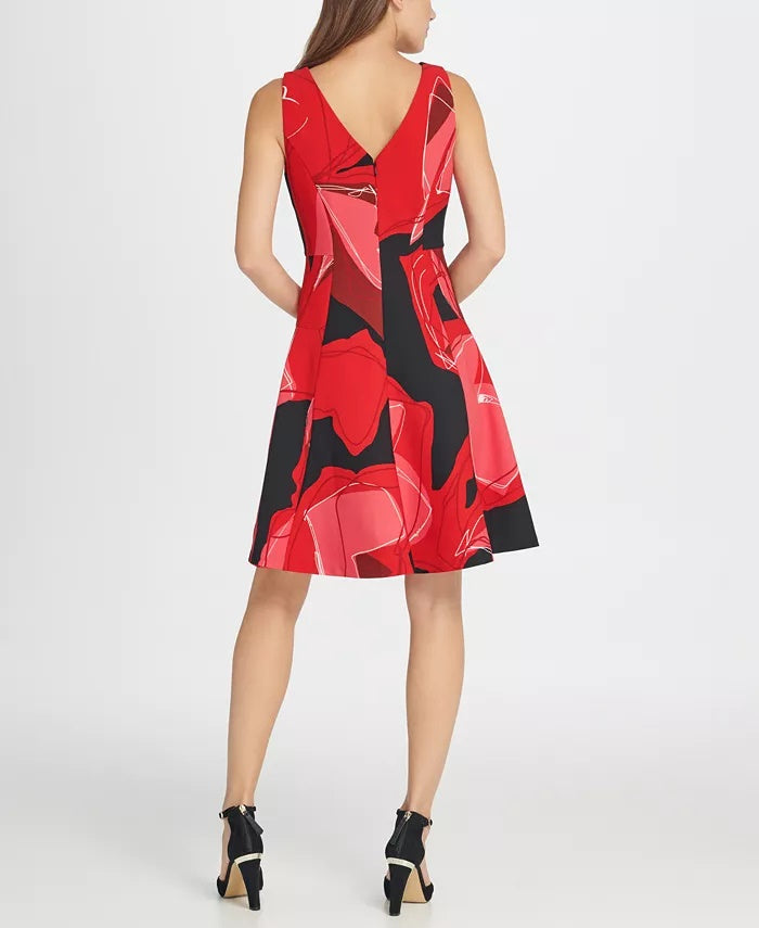 DKNY Women's Abstract Floral Fit & Flare Dress Black Size 10