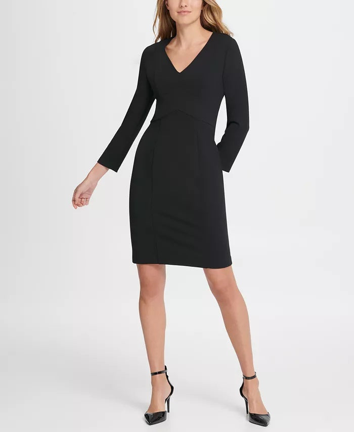 DKNY Women's Long Sleeve Empire Waist Sheath Dress Black Size 8