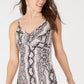 Crave Fame Juniors' Printed Asymmetrical Bodycon Dress Dark Beige Size Large