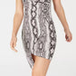 Crave Fame Juniors' Printed Asymmetrical Bodycon Dress Dark Beige Size Large