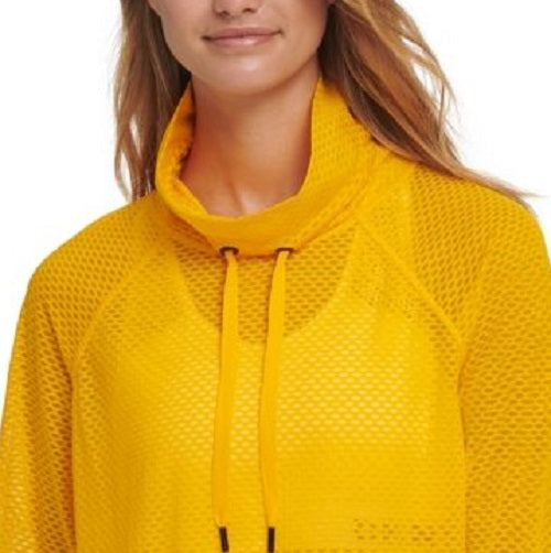 DKNY Women's Sport Mesh Funnel-Neck Top Gold Size X-Small