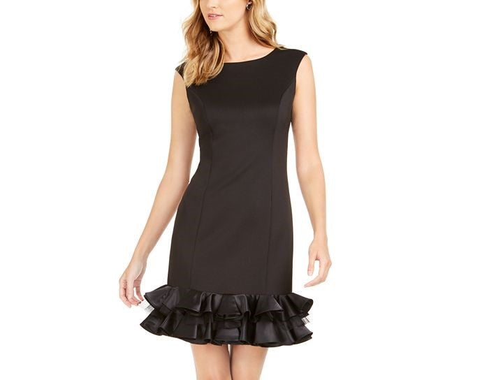 Donna Ricco Women's Ruffle-Hem Sheath Dress Black Size 12