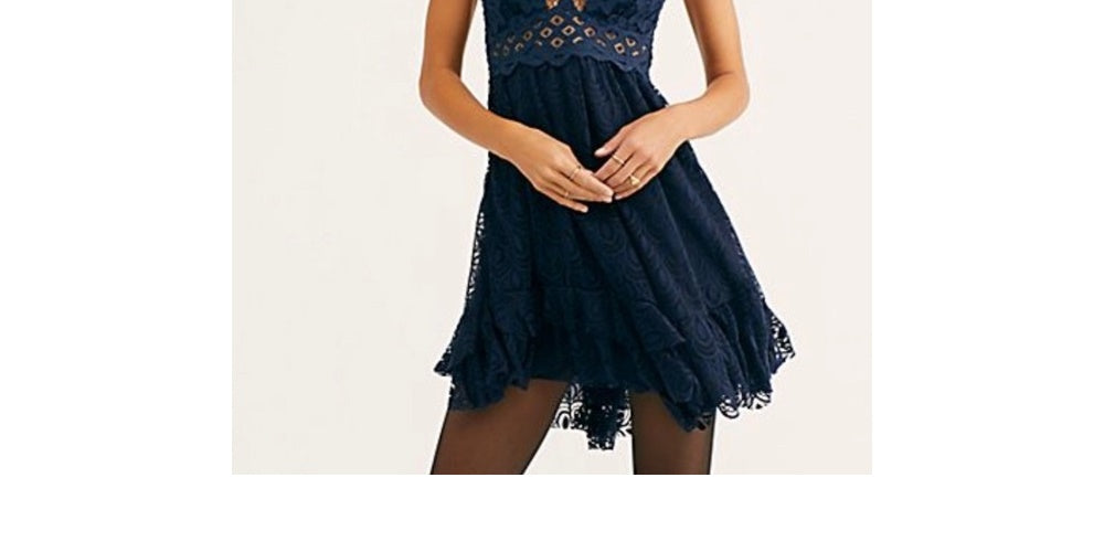 Free People Women's Adella Burnout Velvet Slip Navy Size Small