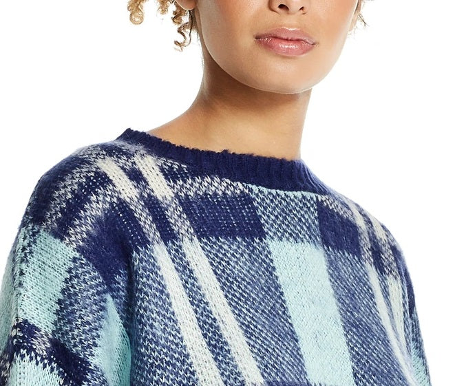 Weatherproof Vintage Women's Plaid Bell-Sleeve Sweater Blue Size X-Small