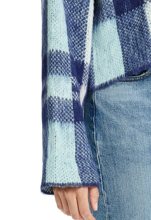 Weatherproof Vintage Women's Plaid Bell-Sleeve Sweater Blue Size X-Small