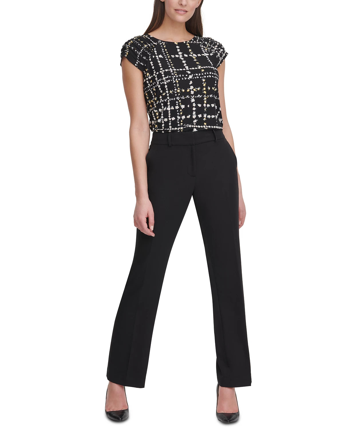 Tommy Hilfiger Women's Floral-Plaid-Print Top Black Size Medium