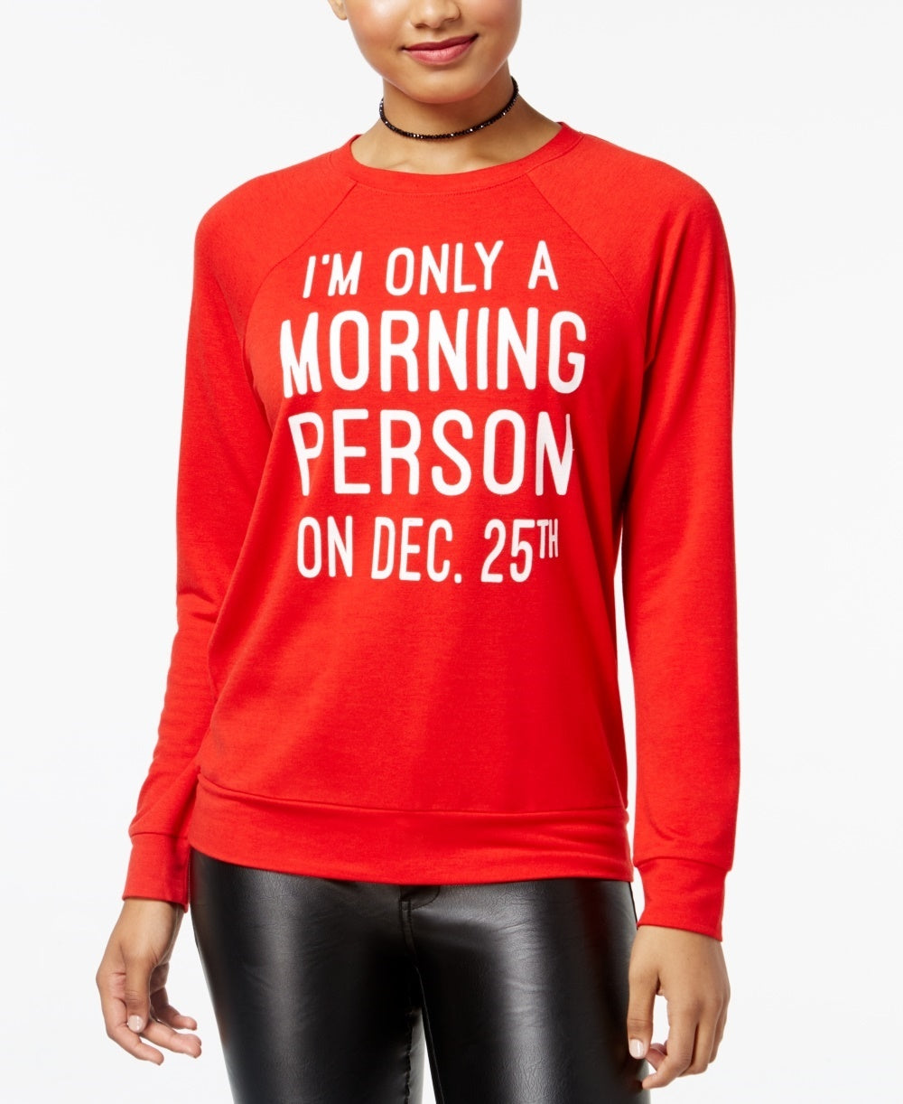 Rebellious One Juniors' Morning Person Graphic Top Red Size Large