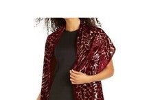 INC International Concepts Women's Animal Print Shine Velvet Wrap Purple Size Regular