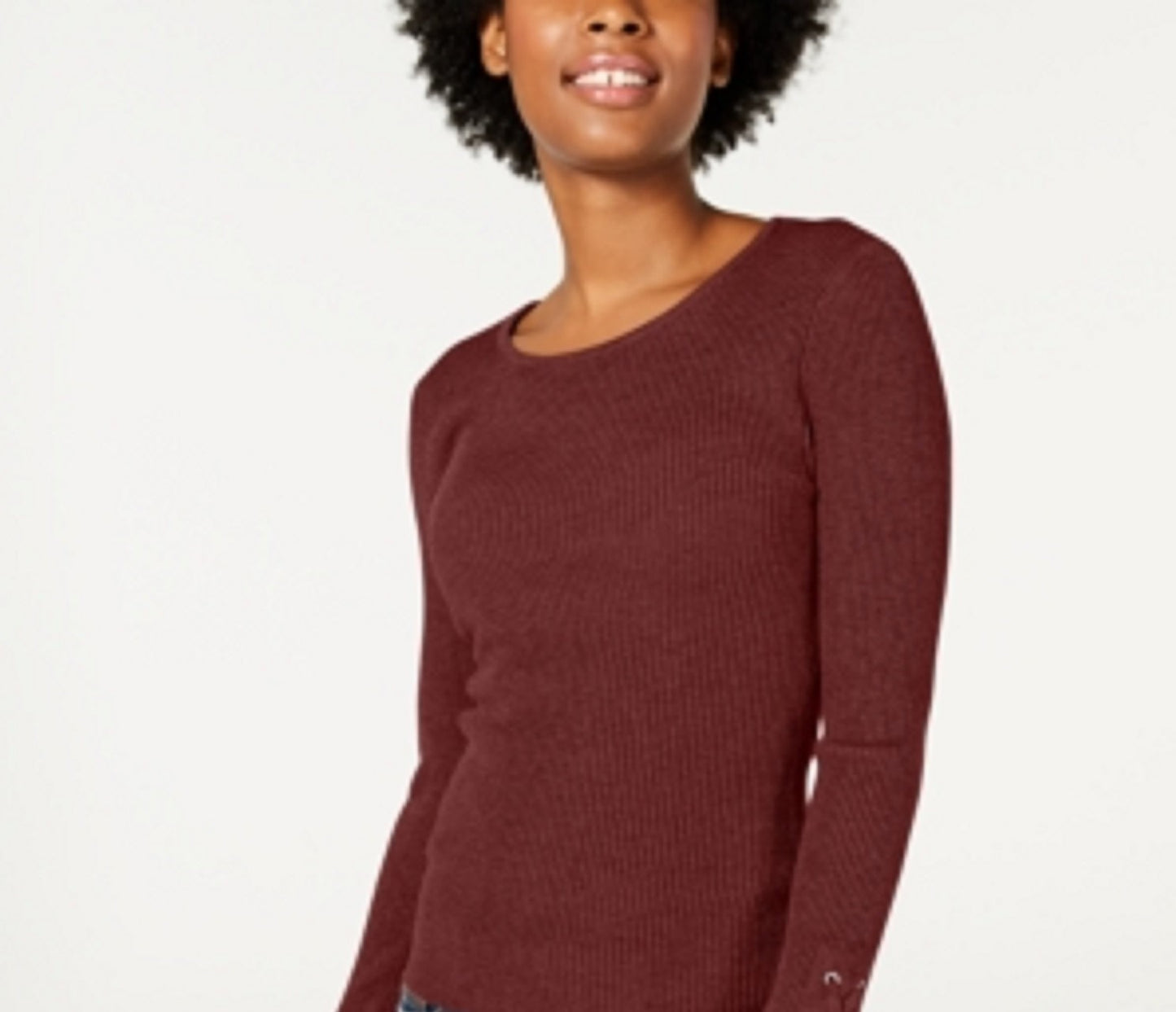 Hooked Up By Iot Juniors' Lace-Up Rib-Knit Sweater Dark Red Size X-Large