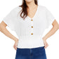 Crave Fame Junior's Button Front Smocked Top White Size X-Large