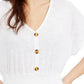 Crave Fame Junior's Button Front Smocked Top White Size X-Large