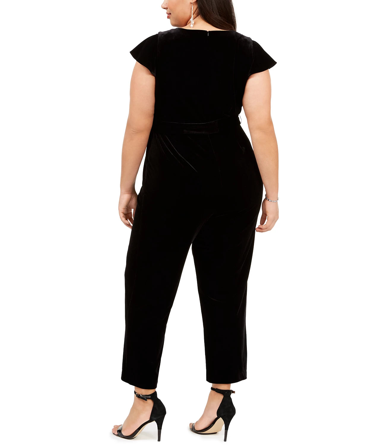 Jessica Howard Women's Plus Size Velvet Belted Jumpsuit Black Size Small Petite