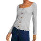 Almost Famous Juniors' Button-Front Pointelle Top Gray Size X-Large