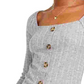 Almost Famous Juniors' Button-Front Pointelle Top Gray Size X-Large