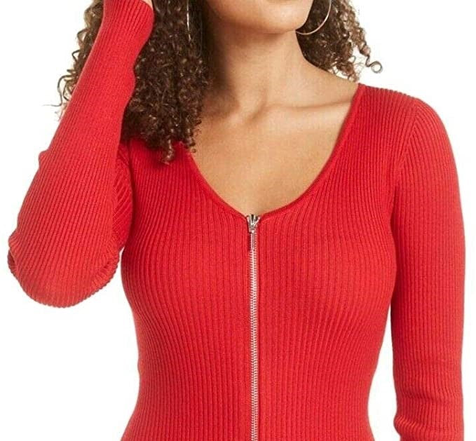 Planet Gold Women's Long Sleeve V Neck Short Sheath Cocktail Dress Red Size Medium