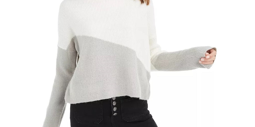 Planet Gold Junior's Diagonal Colorblocked Sweater White Size Large