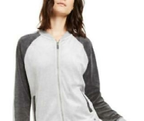Calvin Klein Women's Colorblocked Velour Zip Up Jacket Grey Size Medium