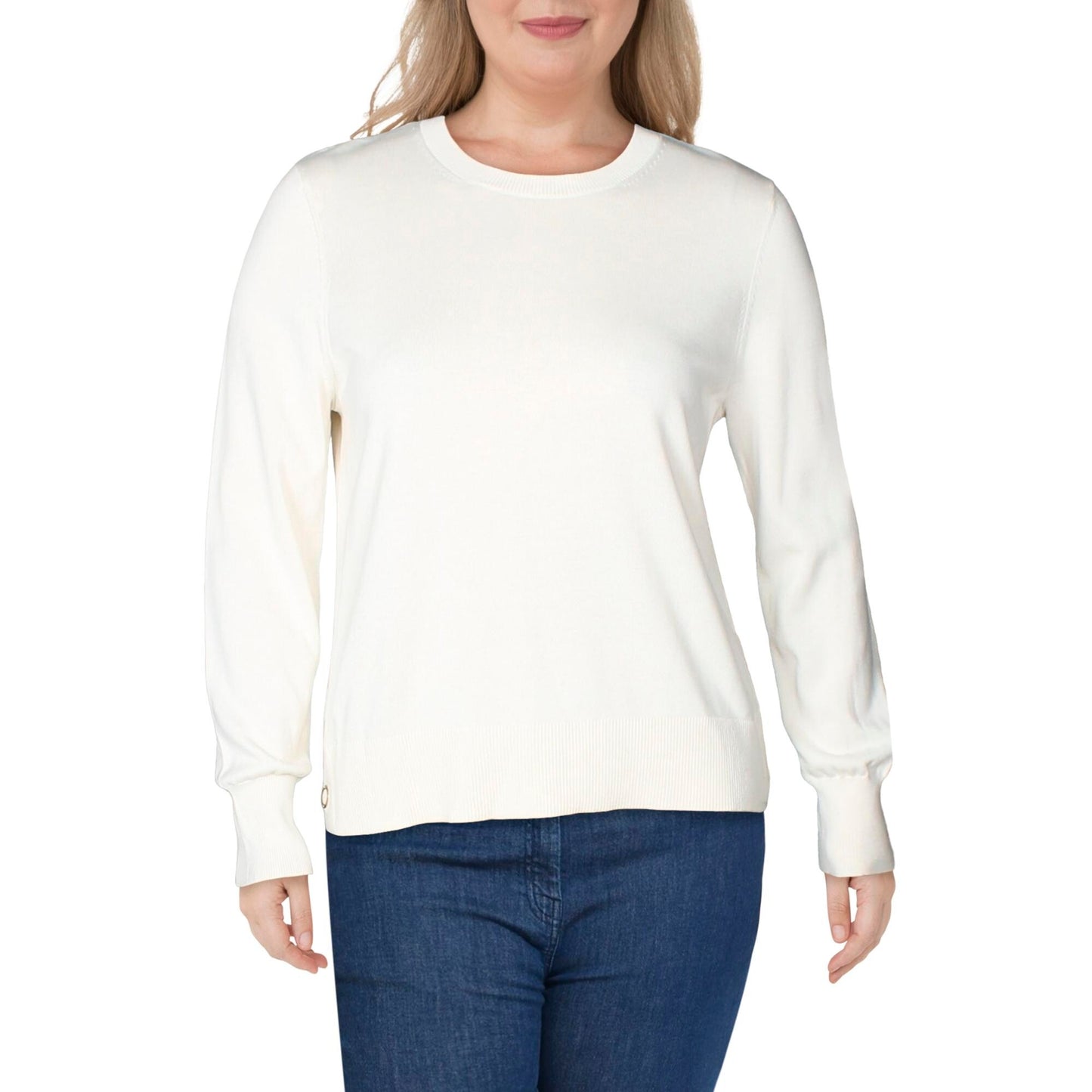 Michael Kors Women's Snap Hem Sweater White Size Large