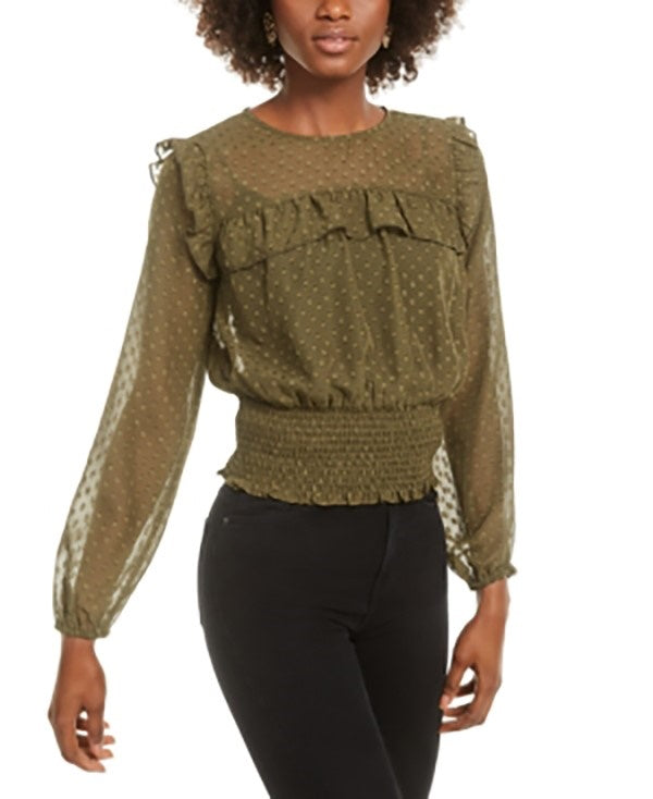 Love Fire Women's Solid Smocked Top Green Size X-Large