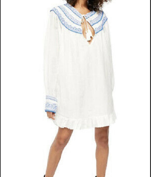 Free People Women's Erin Mini Embroidered Brown Neutral Boho Dress  Natural Size Small