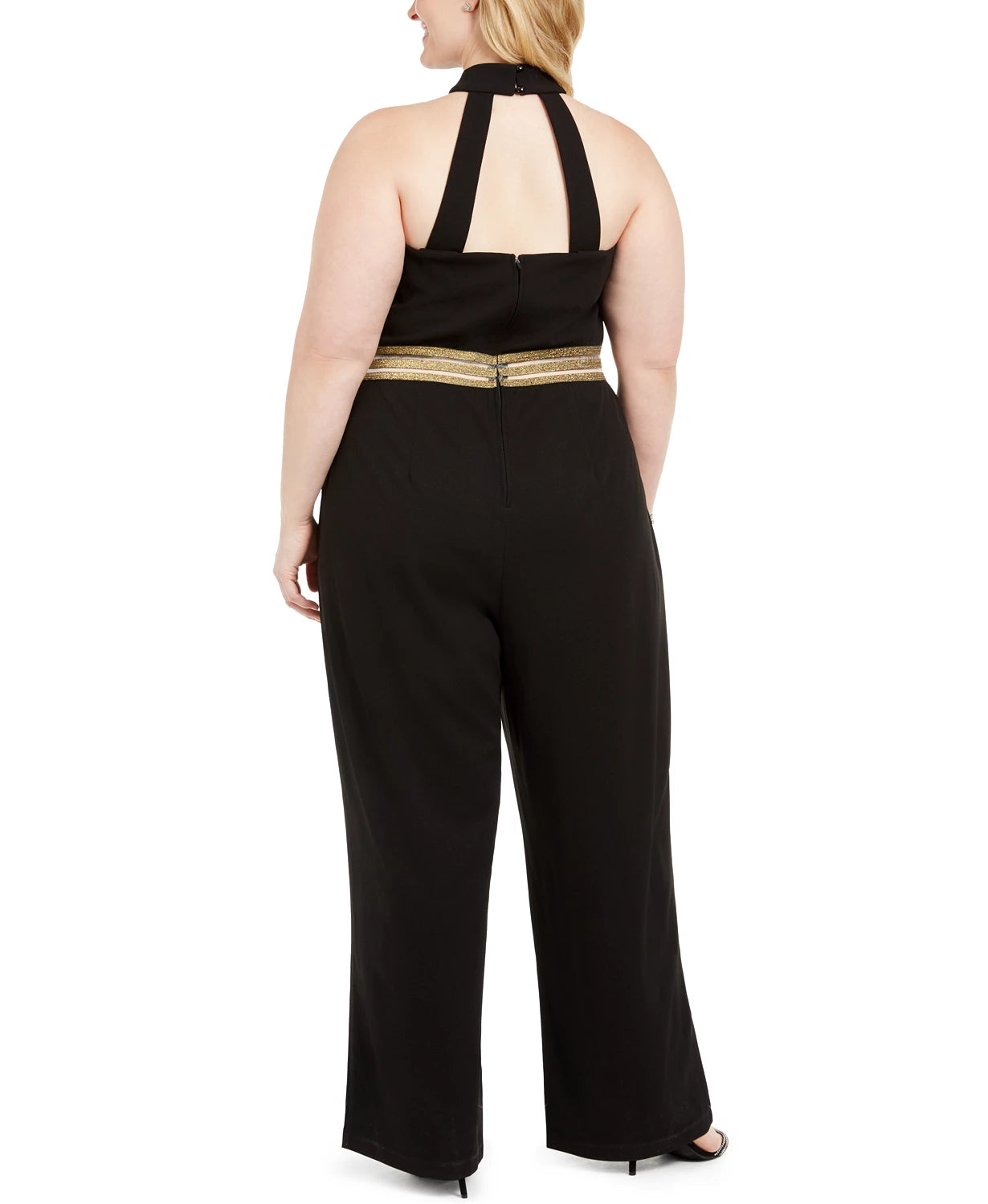 Teeze Me Women's Trendy Plus Banded Waist Halter Jumpsuit Black Size 14
