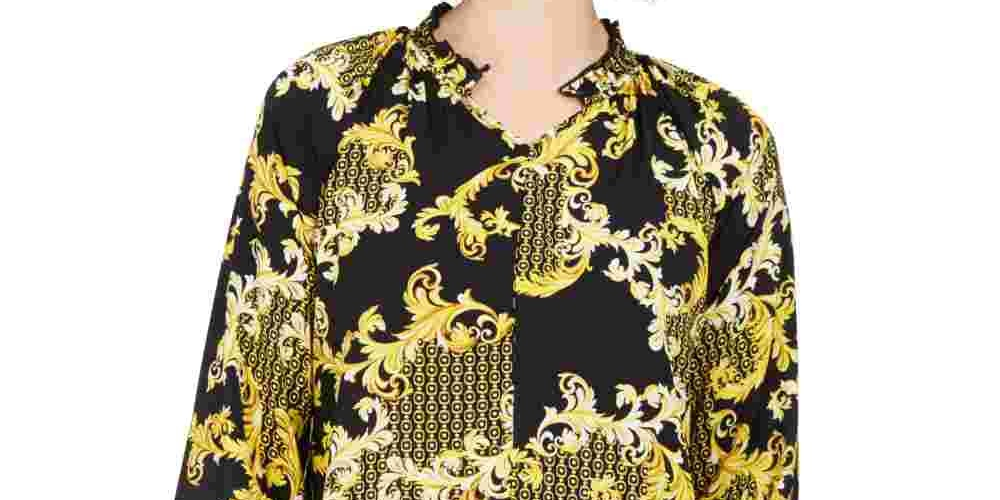 NY Collection Women's Petite Printed High-Low Top Gold Size Petite Small