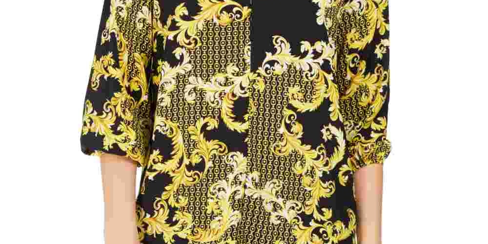 NY Collection Women's Petite Printed High-Low Top Gold Size Petite Small