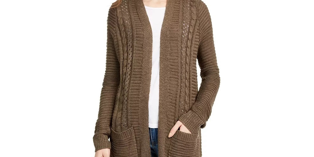 Pink Rose Junior's Eyelet Long Cardigan Green Size Small