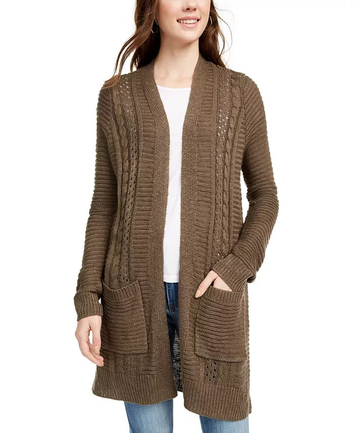 Pink Rose Juniors' Eyelet Long Cardigan Green Size X-Large